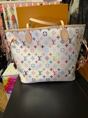Beautiful white multi color tote